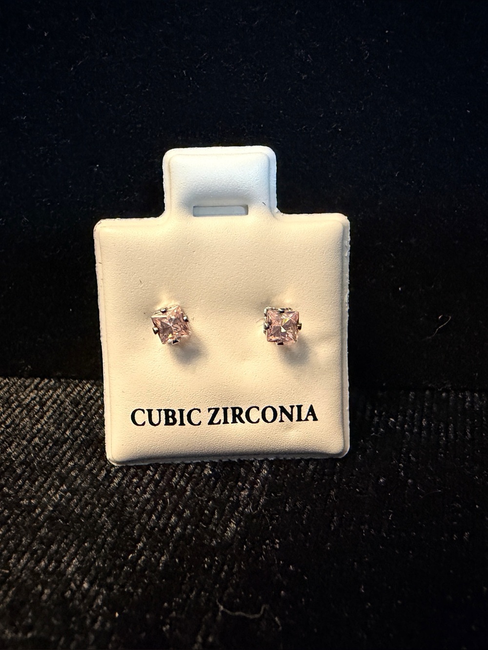 Pink Square Cubic Zirconia Stud Earrings Prong Set Butterfly Back 3MM